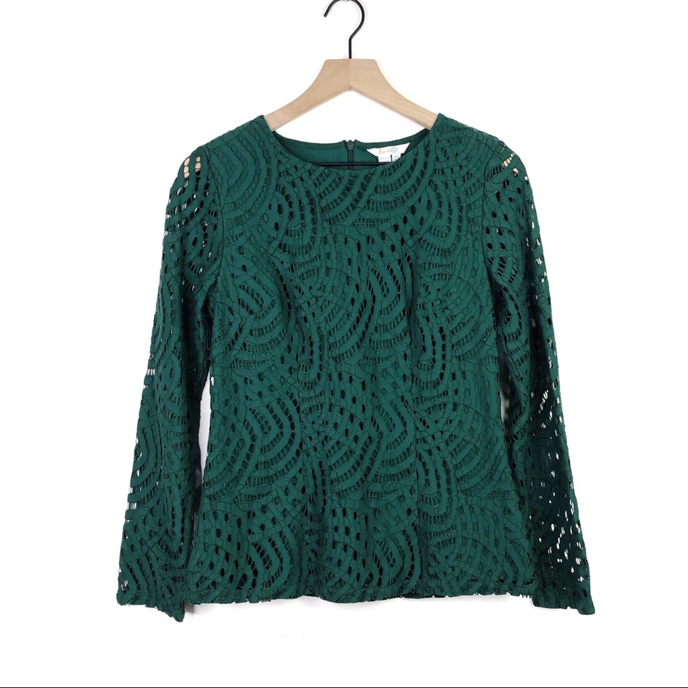 Boden Emerald Green Zeta Lace Ponte Blouse Top